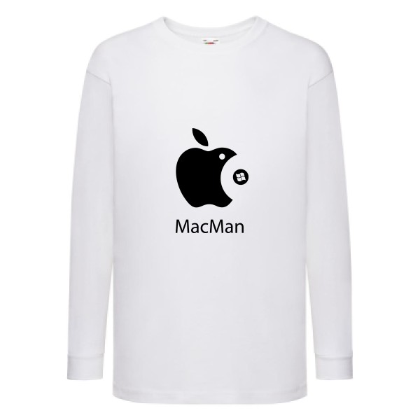 MacMan - T-shirt enfant manches longues vintage pour Enfant -modèle Fruit of the loom - Kids LS Value Weight T - thème retro et jeux videos -