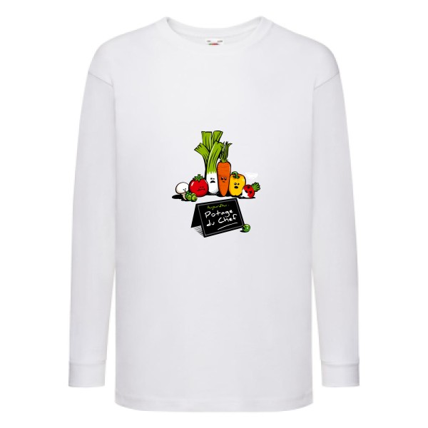Potage du Chef - T-shirt enfant manches longues rigolo Enfant - modèle Fruit of the loom - Kids LS Value Weight T -thème humour cuisine et top chef-