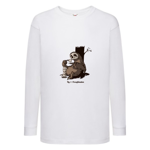 Procaféination -T-shirt enfant manches longues animaux  -Fruit of the loom - Kids LS Value Weight T -thème  humour et bestiole - 