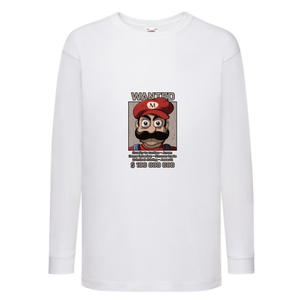 Wanted Mario-T-shirt enfant manches longues Geek - Fruit of the loom - Kids LS Value Weight T- Thème Geek -