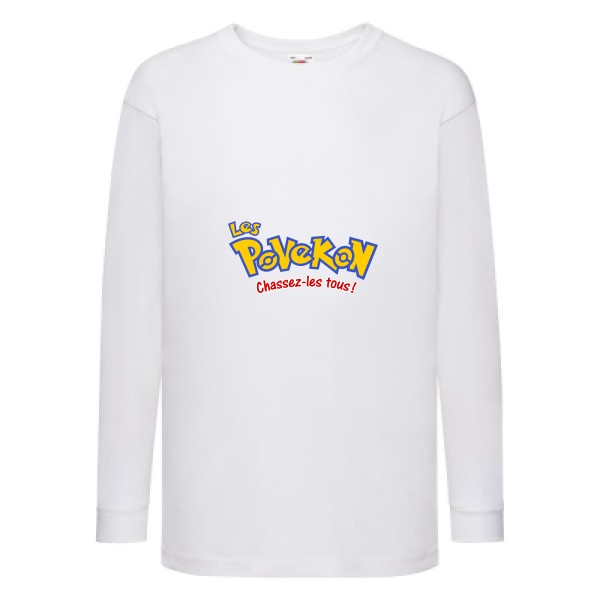 Povekon - T-shirt enfant manches longues drôle Enfant - modèle Fruit of the loom - Kids LS Value Weight T -thème parodie pokemon -