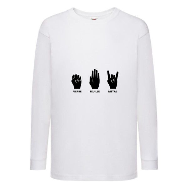 Pierre Feuille Metal - modèle Fruit of the loom - Kids LS Value Weight T - T shirt Enfant humour - thème tee shirt et sweat parodie -