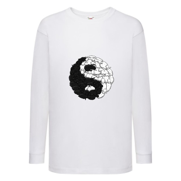 Mouton Yin Yang - Tee shirt humoristique Enfant - modèle Fruit of the loom - Kids LS Value Weight T - thème zen -