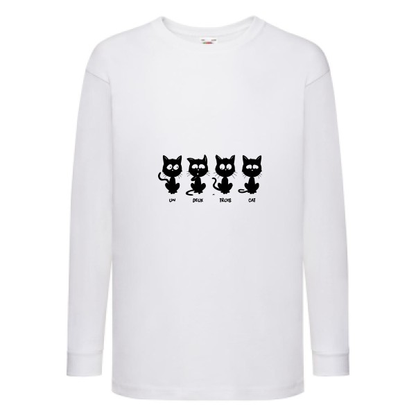 T shirt humour chat - un deux trois cat - Fruit of the loom - Kids LS Value Weight T -
