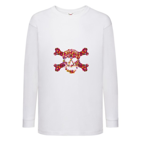 Floral skull -Tee shirt Tête de mort -Fruit of the loom - Kids LS Value Weight T