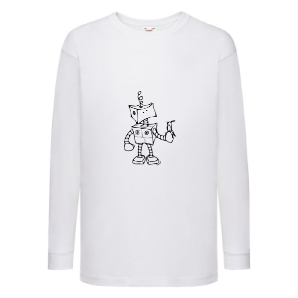 Robot & Bird - modèle Fruit of the loom - Kids LS Value Weight T - geek humour - thème tee shirt et sweat geek -