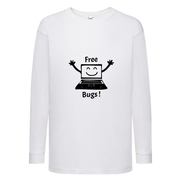FREE BUGS ! - T-shirt enfant manches longues Enfant - Thème Geek -Fruit of the loom - Kids LS Value Weight T-