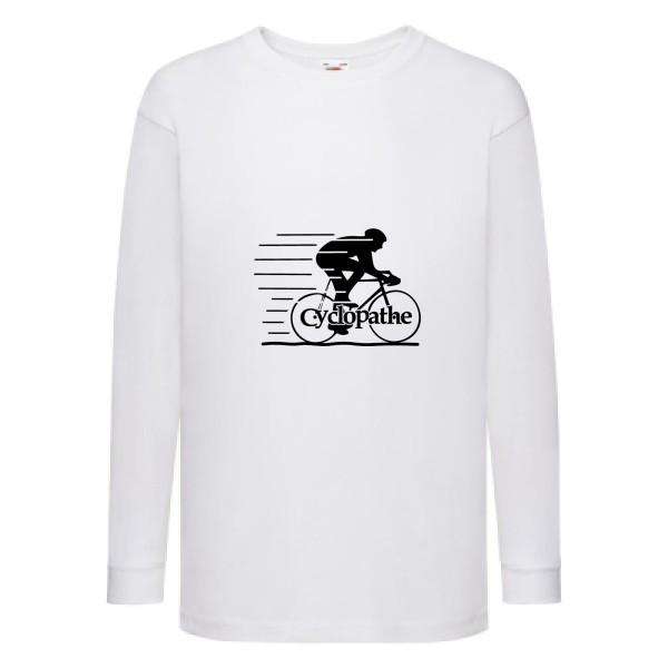 T shirt humoristique sur le thème du velo - CYCLOPATHE !- Modèle T-shirt enfant manches longues-Fruit of the loom - Kids LS Value Weight T-