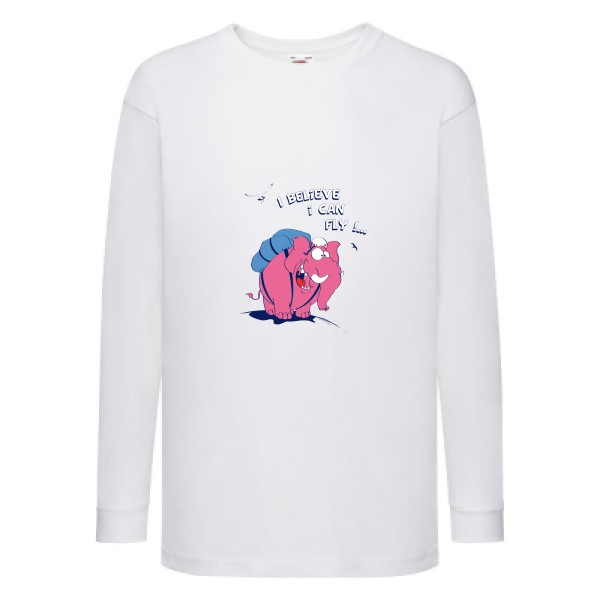 Just believe you can fly  - T-shirt enfant manches longues elephant -Fruit of the loom - Kids LS Value Weight T