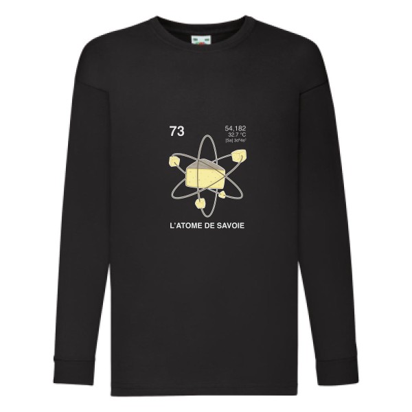 L'Atome de Savoie. - T-shirt enfant manches longues humoristique pour Enfant -modèle Fruit of the loom - Kids LS Value Weight T - thème montagne -