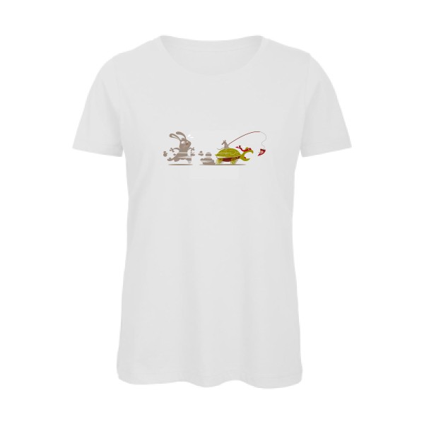 T-shirt femme bio Femme rigolo -Le Lièvre et la tortue... ninja -