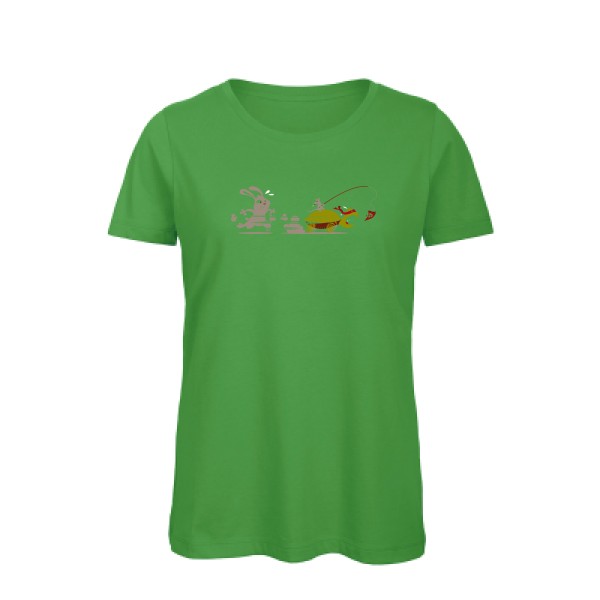 T-shirt femme bio Femme rigolo -Le Lièvre et la tortue... ninja -