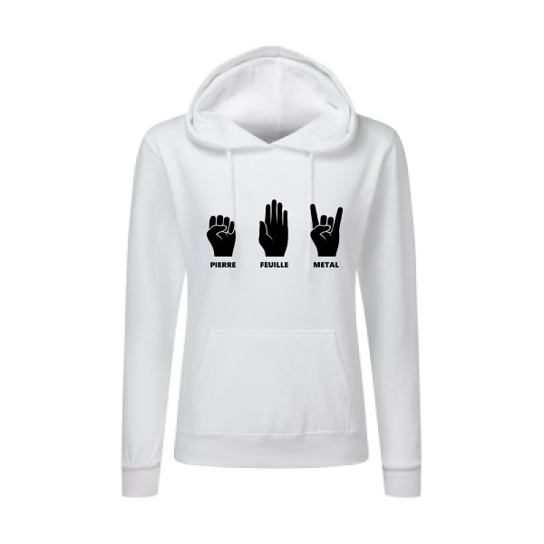 Pierre Feuille Metal - modèle SG - Ladies' Hooded Sweatshirt - T shirt Femme humour - thème tee shirt et sweat parodie -