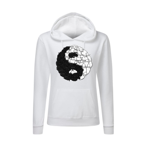 Mouton Yin Yang - Tee shirt humoristique Femme - modèle SG - Ladies' Hooded Sweatshirt - thème zen -
