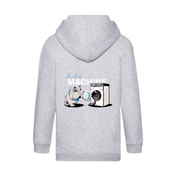t shirt parodie marque-Le Chat Machine-Fruit of the loom - Kids Hooded Zip Sweatshirt-Enfant