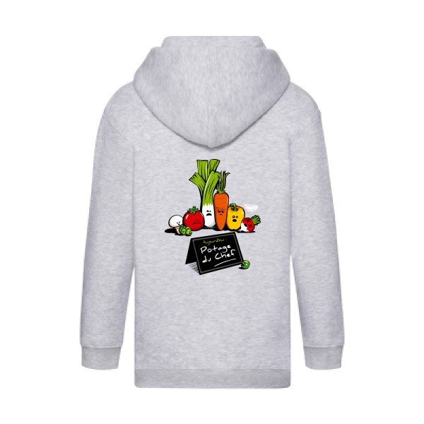 Potage du Chef - Sweat capuche zippé enfant rigolo Enfant - modèle Fruit of the loom - Kids Hooded Zip Sweatshirt -thème humour cuisine et top chef-