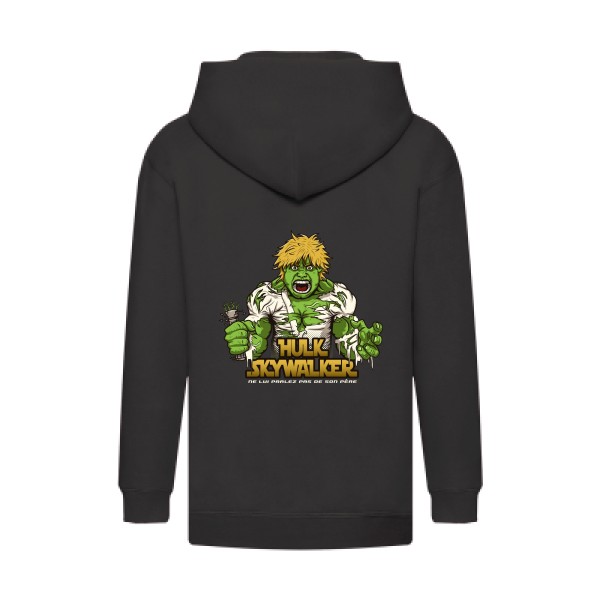 T shirt fun - Hulk Sky Walker -Sweat capuche zippé enfant - modèle Fruit of the loom - Kids Hooded Zip Sweatshirt-thème bande dessinée -