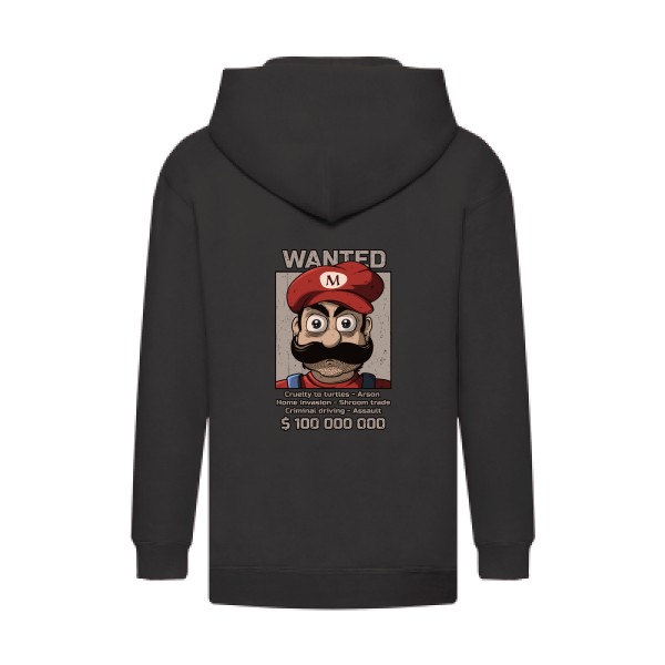 Wanted Mario-Sweat capuche zippé enfant Geek - Fruit of the loom - Kids Hooded Zip Sweatshirt- Thème Geek -