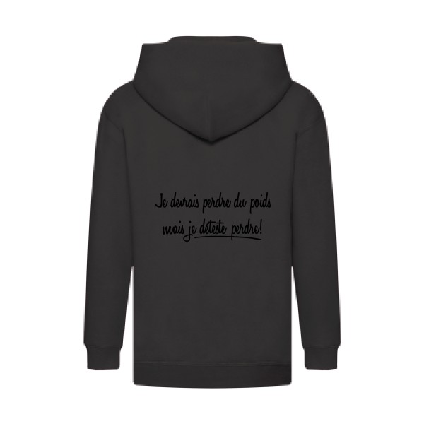 Né pour gagner - T shirt original Enfant - modèle Fruit of the loom - Kids Hooded Zip Sweatshirt - thème message et texte -